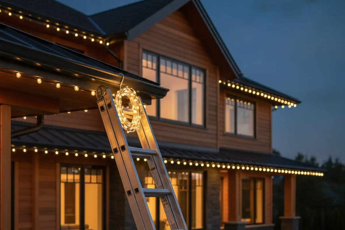 AI illustration of a ladder against a lit home during an in-season maintenance visit