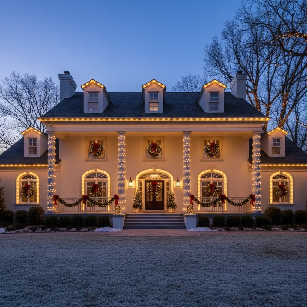 Elegant home with Christmas Lights