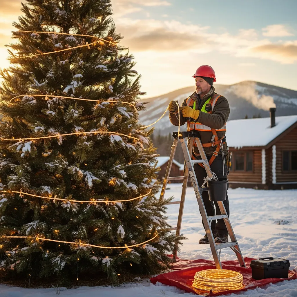 Safety first use a ladder to install Christmas lights