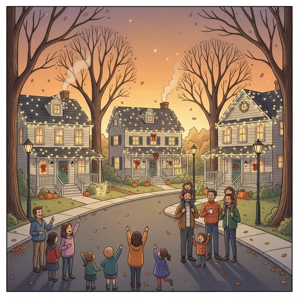 Christmas lights installed during autumn