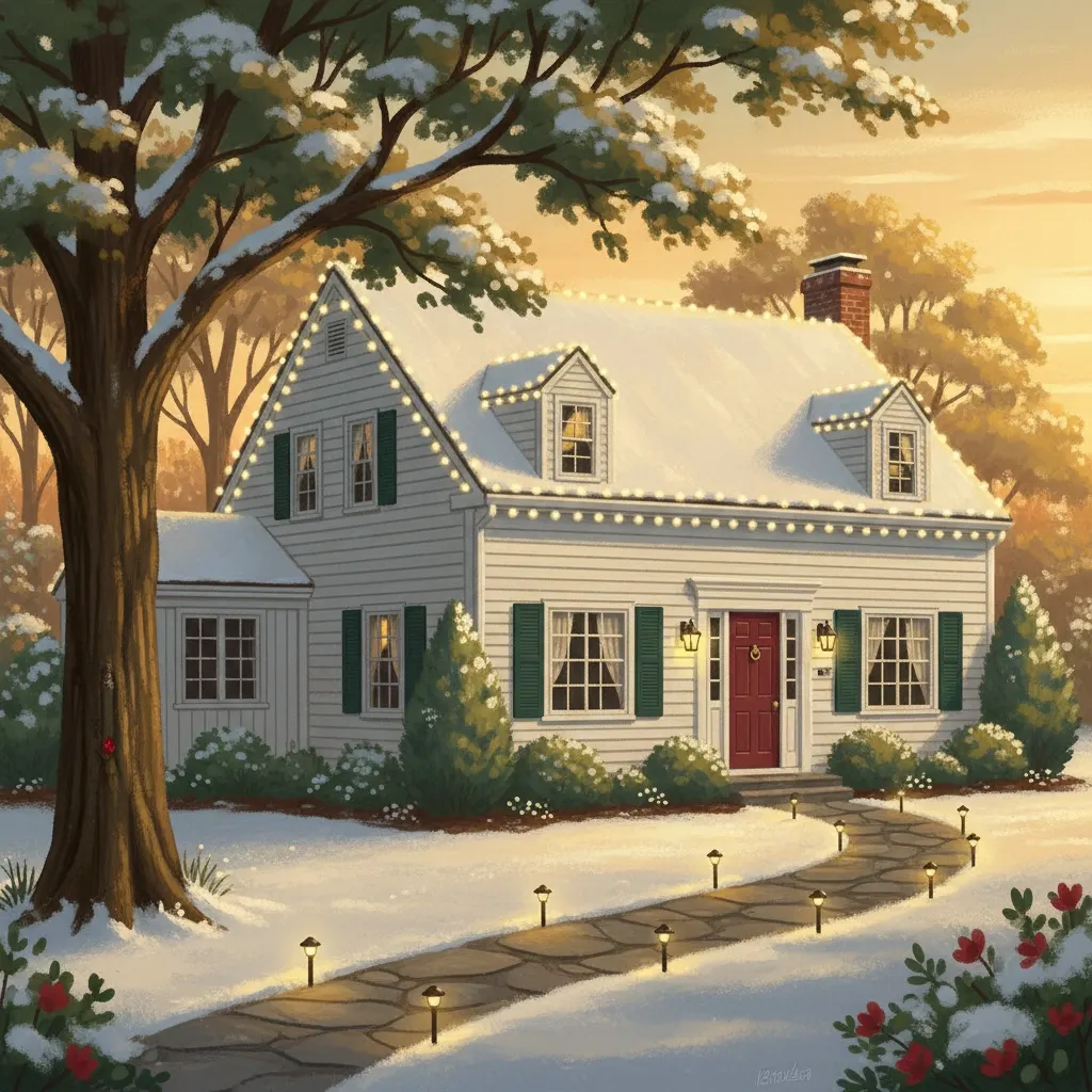 Winter Home with Holiday Lights