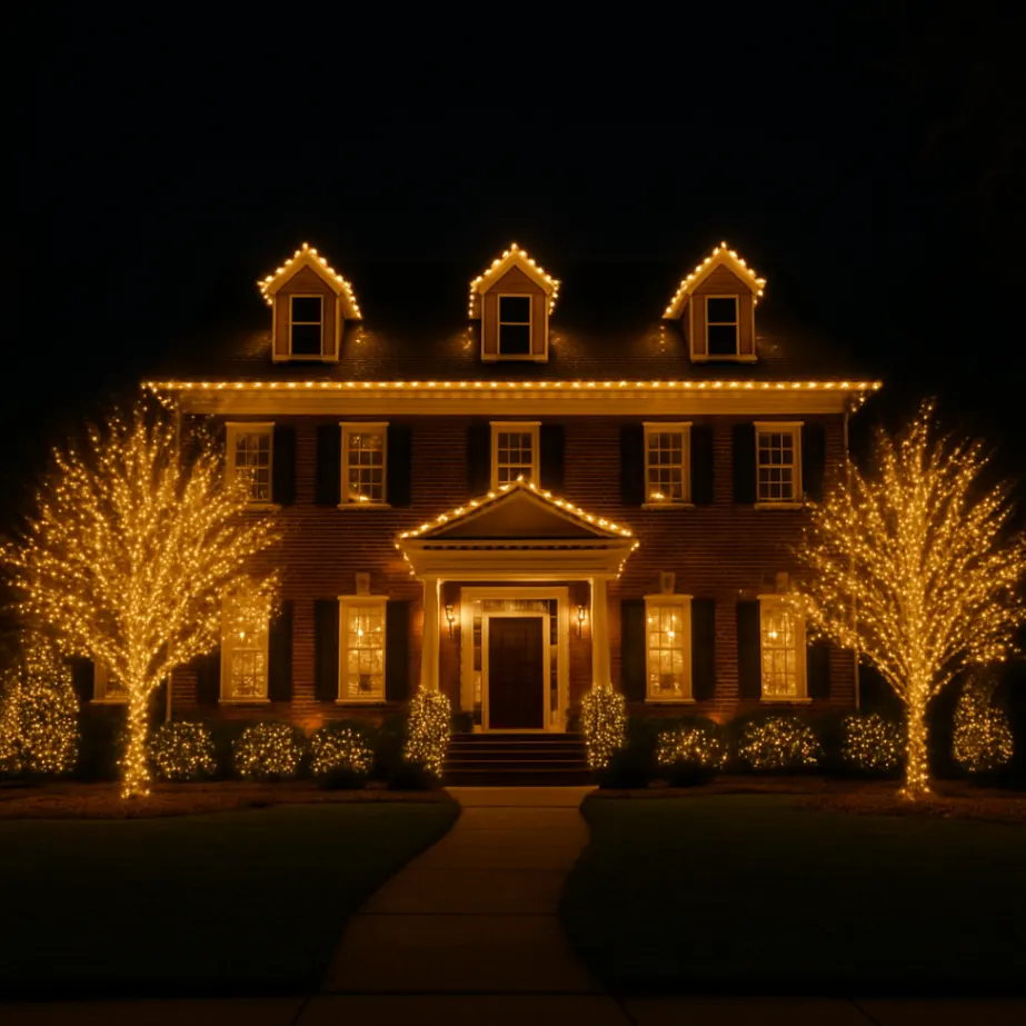 Two-Story House Christmas Light Display